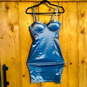 Sky Blue Satin Chemise with Bustier Top